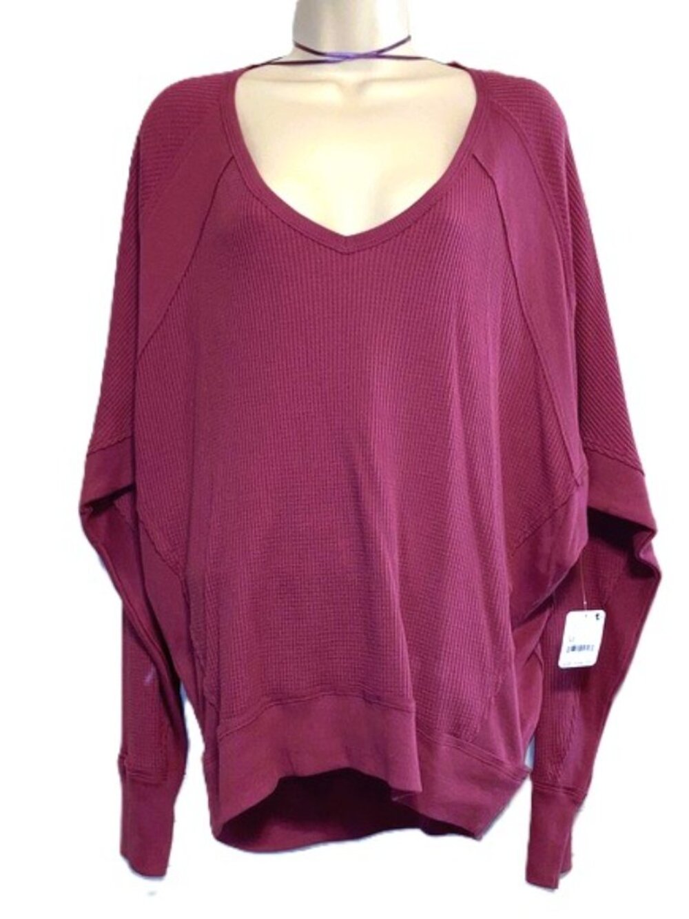 FREE PEOPLE Santa Clara Cotton Thermal V Neck Mulberry Top Womens Medium